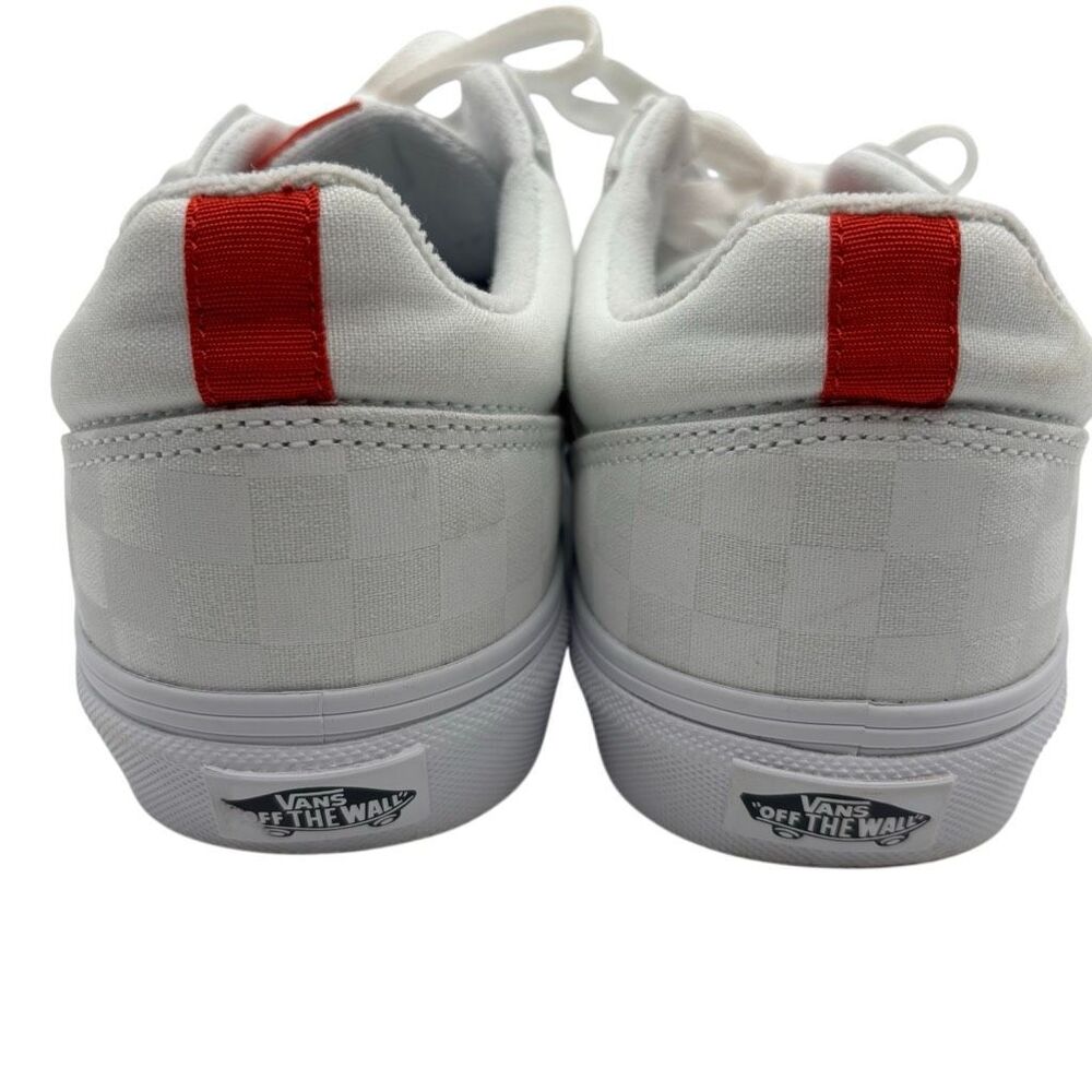 Vans Ward Low Top Sneakers White Checkerboard Red Logo Lace Up Skate Shoes W-9.5 - Picture 5 of 8
